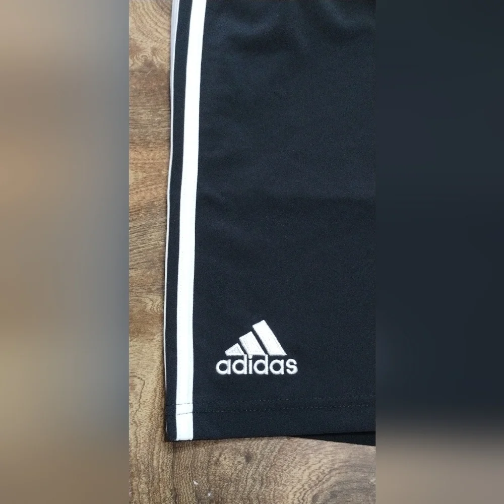 Adidas Black and White Athletic Shorts with Iconic Stripes